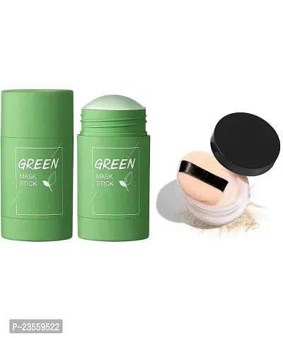 SET OF FACE GREEN MASK WITH FACE LOOSE POWDER-thumb0