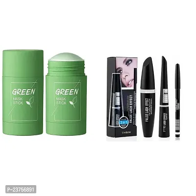 SET OF GREEN MASK WITH MASCARA, EYELINER, EYEBROW PENCIL