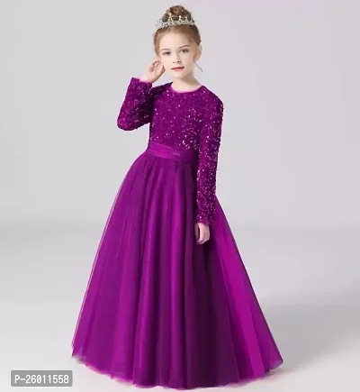 Stylish Purple Net Solid Fit And Flare Dress For Girls-thumb0