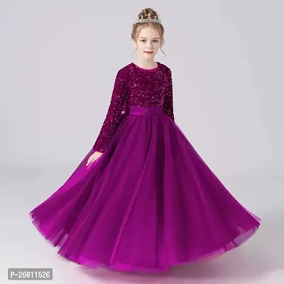 Stylish Purple Net Solid Fit And Flare Dress For Girls-thumb0