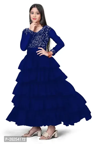 Fabulous Navy Blue Net Embellished Frocks For Girls