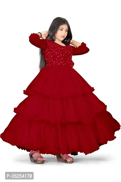 Fabulous Red Net Embellished Frocks For Girls-thumb0