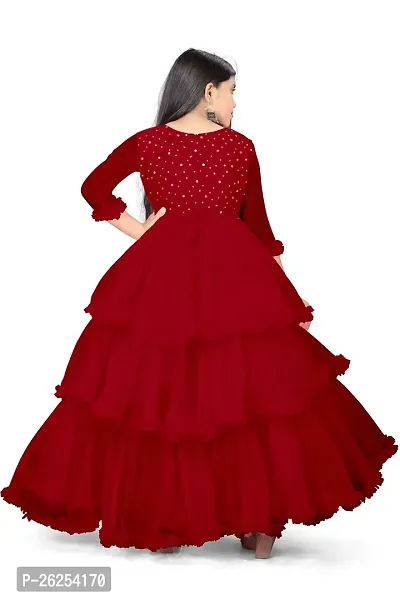 Fabulous Red Net Embellished Frocks For Girls-thumb2