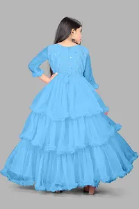 Stylish Blue Net Solid Fit And Flare Dress For Girls-thumb1