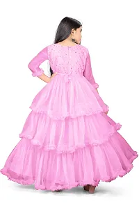 Stylish Pink Net Solid Fit And Flare Dress For Girls-thumb2