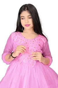 Stylish Pink Net Solid Fit And Flare Dress For Girls-thumb3
