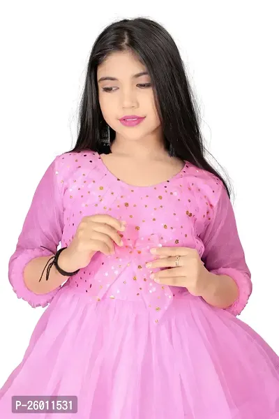 Stylish Pink Net Solid Fit And Flare Dress For Girls-thumb4