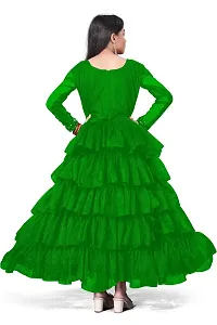 Stylish Green Net Solid Fit And Flare Dress For Girls-thumb1
