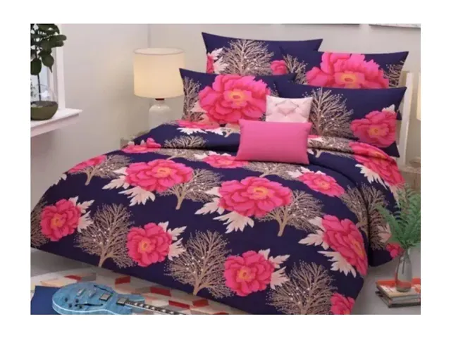 Printed Glace Cotton Dpuble Bedsheet with Pillow Cover