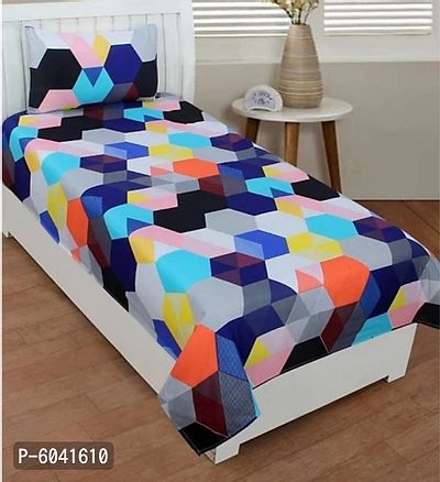 Fabulous Polycotton Abstract Single Bedsheet With One Pillow Cover-thumb0