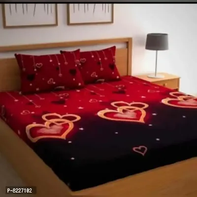 Red and Black heart Printed Polycotton  Double Bedsheet With Pillow Covers
