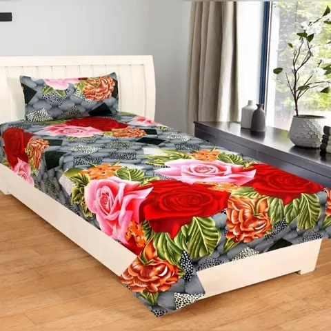 Printed Polycotton Single Bedsheets with 1 Pillow Covers