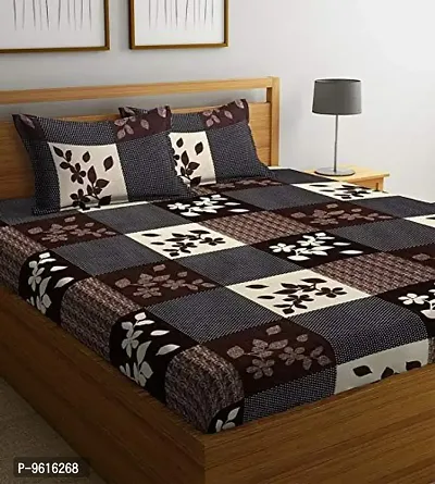 Polycotton multicolored Printed Double Bedsheet With Pillow Covers-thumb0