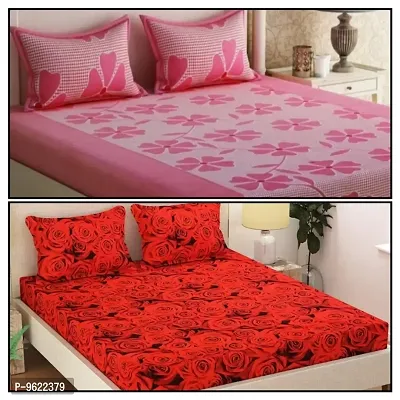 Classic Polycotton Printed Double Bedsheet with Pillow Covers, Pack of 2-thumb0