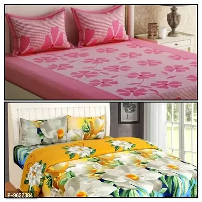 Classic Polycotton Printed Double Bedsheet with Pillow Covers, Pack of 2