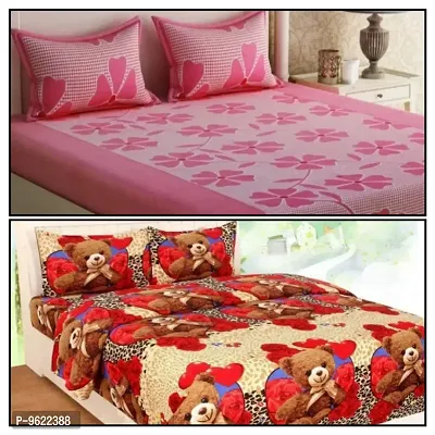 Classic Polycotton Printed Double Bedsheet with Pillow Covers, Pack of 2