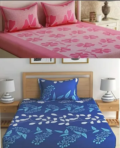 3D Polycotton Double Bedsheet &amp; Single Bedsheets Combo Of 2