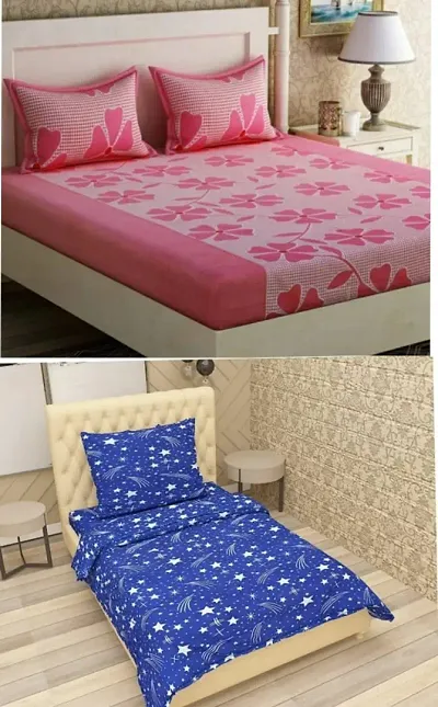 Polycotton Double and Single Bedsheets Combo Of 2 Vol 3