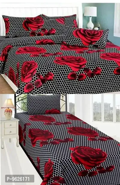 3D Double Bedsheet combo 1 Double Bedsheet With 2 Pillow Cover   1 single Bedsheet with 1 Pillow Cover-thumb0