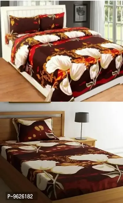 3D Double Bedsheet combo 1 Double Bedsheet With 2 Pillow Cover   1 single Bedsheet with 1 Pillow Cover-thumb0