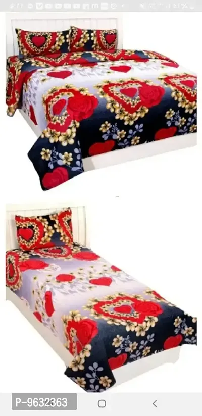 Classic Polycotton Printed Double and Single Bedsheet with Pillow Covers, Pack of 2