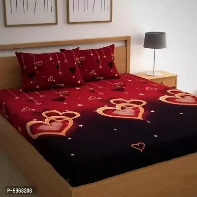 Heart Printed Polycotton Double Bedsheet With 2 Pillow Covers-thumb0