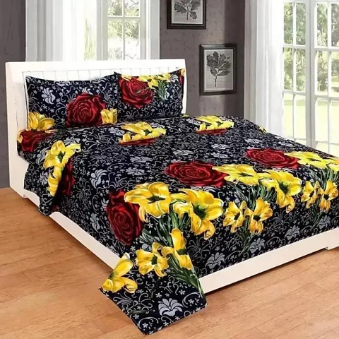 Printed Polycotton Double Bedsheet with 2 Pillow Covres