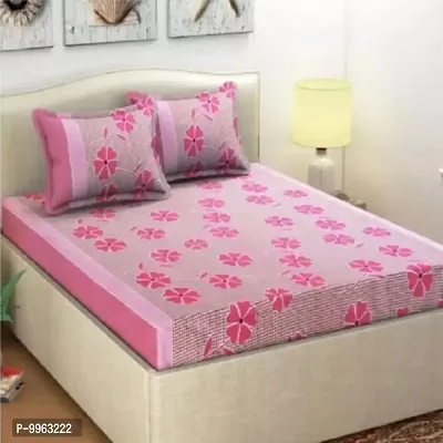 Classic Polycotton Printed Double Bedsheet with Pillow Covers