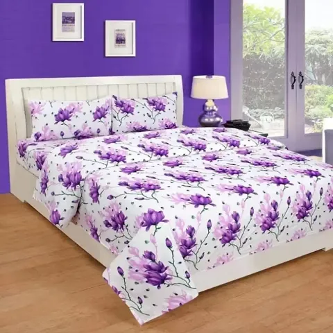 Printed Polycotton Double Bedsheet with 2 Pillow Covers