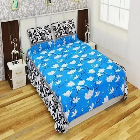 Polycotton Floral Printed Double Bedsheet with 2 Pillow Covers