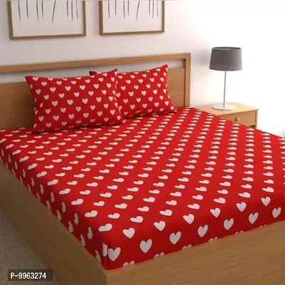 Red heart printed Polycotton  Double Bedsheet With 2 Pillow Covers