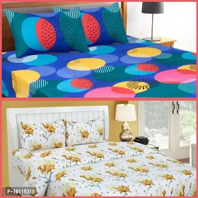 classic polycotton family combo of 2 double bed bedsheet with 4 pillow covers