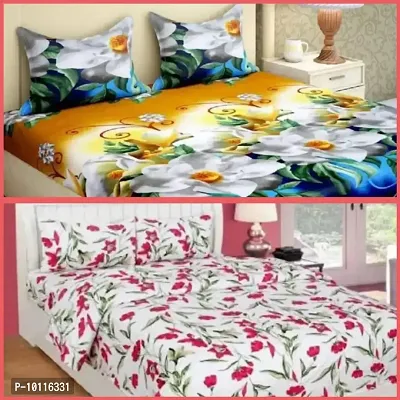 classic polycotton family combo of 2 double bed bedsheet with 4 pillow covers-thumb0