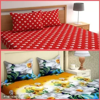 classic polycotton family combo of 2 double bed bedsheet with 4 pillow covers-thumb0