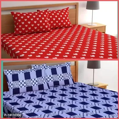 classic polycotton family combo of 2 double bed bedsheet with 4 pillow covers-thumb0