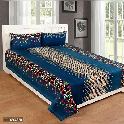 PRINTED 100% Polycotton 1 Double Bed bedsheet with 2 Pillow Covers-thumb0