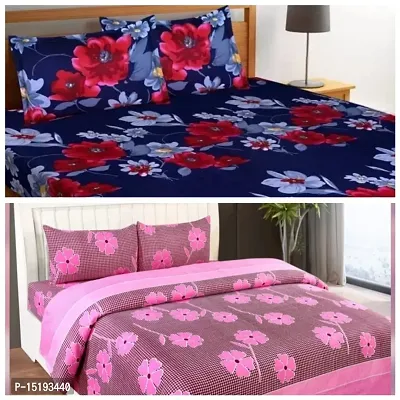 3D Printed polycotton New Bedsheet Combo of 2 Double Bed Bedsheet With 4 Pillow Cover-thumb0