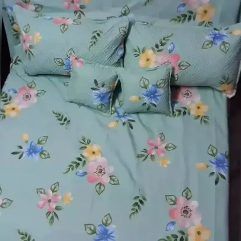 Printed Glace Cotton 5 Pc Double Bedsheet Set