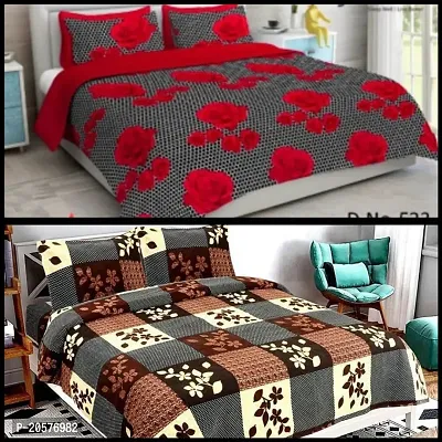 3D Printed 100%  Polycotton Bedsheets Combo Of 2 Double Bed Bedsheet With 4 Pillow Cover-thumb0