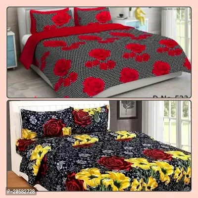 3D Printed 100%  Polycotton Bedsheets Combo Of 2 Double Bed Bedsheet With 4 Pillow Cover-thumb0