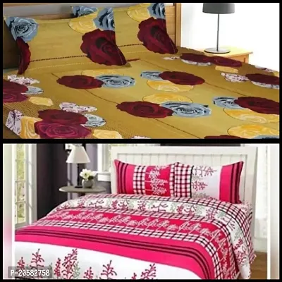 3D Printed 100%  Polycotton Bedsheets Combo Of 2 Double Bed Bedsheet With 4 Pillow Cover