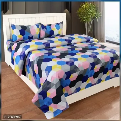 Comfortable Polycotton Printed Queen Bedsheet With Pillow Covers-thumb0