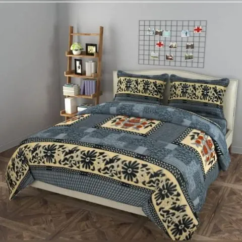 Soft Woolen Printed Double Bedsheet with Two Pillow Covers