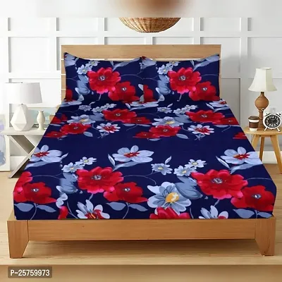 Polycotton 145 TC 3D Printed Double Bedsheet With 2 Pillow Covers [Size 90x90 Inches ]