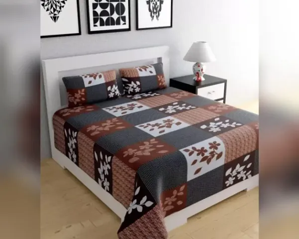 Printed Glace Cotton Double Bedsheet with 2 Pillow Cover