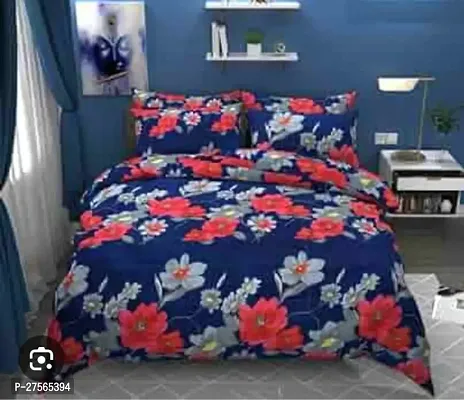 Classic Polycotton Floral Printed Double Bedsheet With 2 Pillow Covers-thumb0