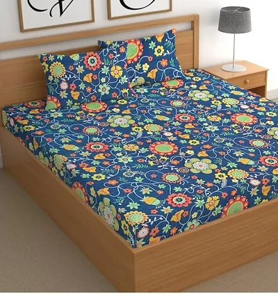 Printed Glace Cotton Double Bedsheet with 2 Pillow Covers