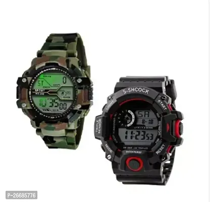 Stylish Multicoloured PU Analog And Digital Watches For Men Pack Of 2-thumb0