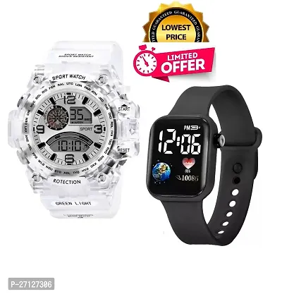 Sports-Digital Transparent White Multi Functional  Time Feature Display Black LED Combo Watch Offer