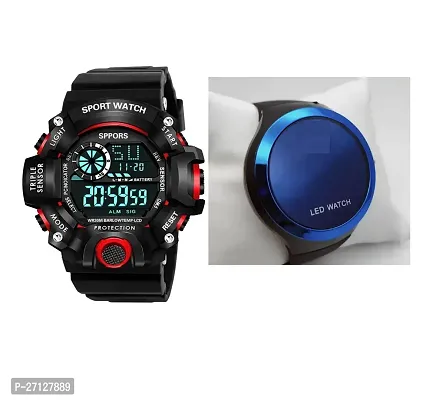 Sports-Digital Black Multi Functional  Round Blue  Time Feature Display Combo Watch Offer